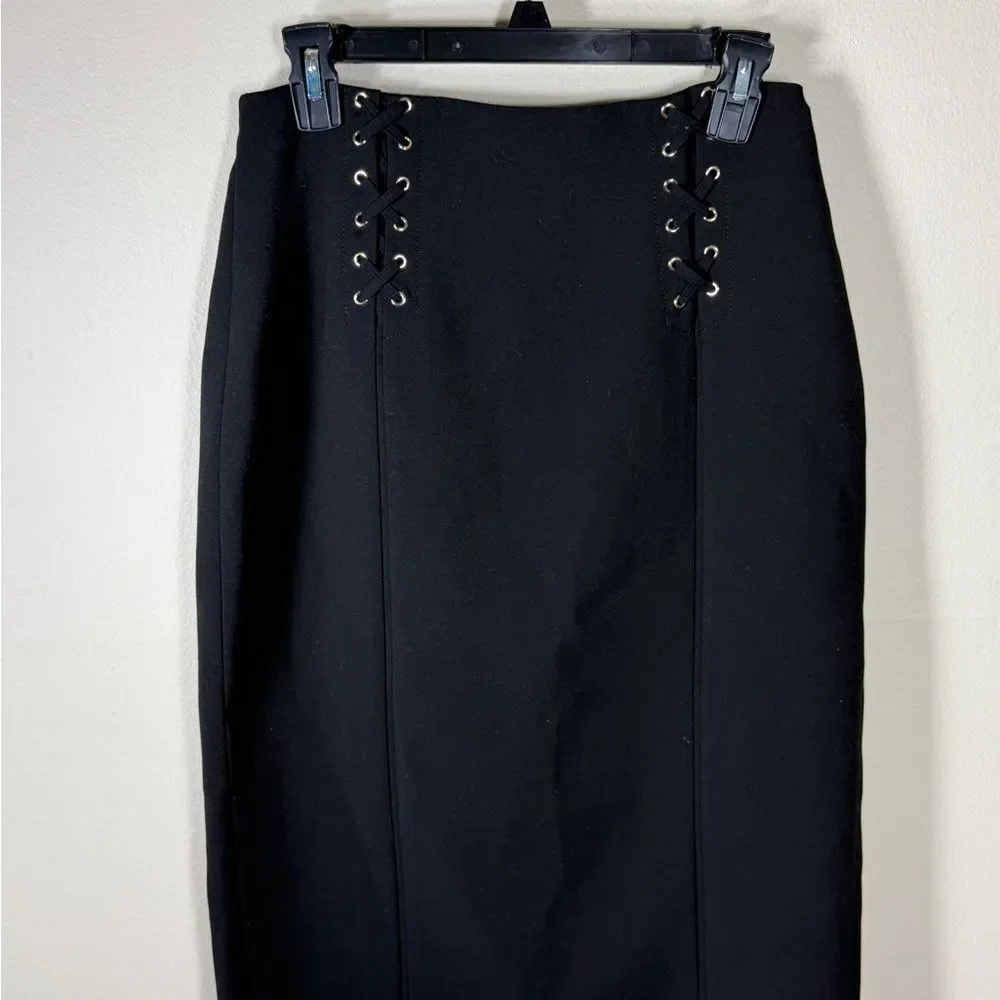 White House Black Market Black Lace-Up High-Waist Pencil Skirt